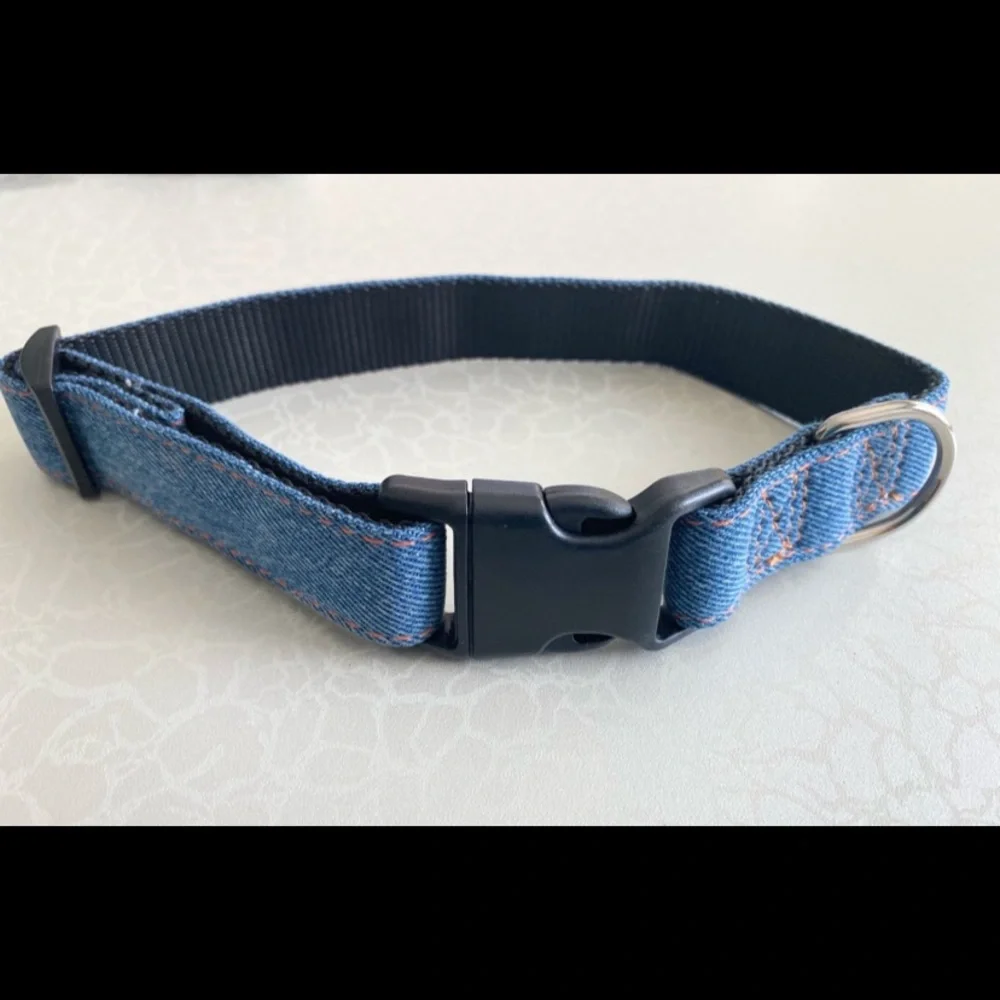 Denim-Style Adjustable Pet Collar with Black Buckle size medium